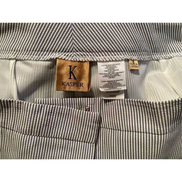 Seersucker Pants by Kasper Lined Set-In Waist Sz. 8 Blue/White Preppy Classic - Picture 6 of 10